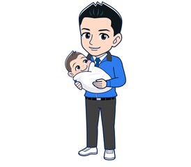 Male clerk in a blue outerwear