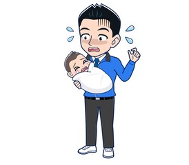 Male clerk in a blue outerwear