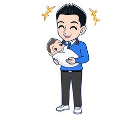 Male clerk in a blue outerwear