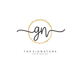 G N GN Initial letter handwriting and signature logo. A concept handwriting initial logo with template element.