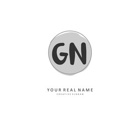 G N GN Initial letter handwriting and signature logo. A concept handwriting initial logo with template element.