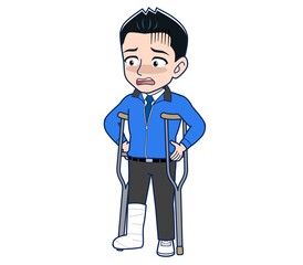 Male clerk in a blue outerwear