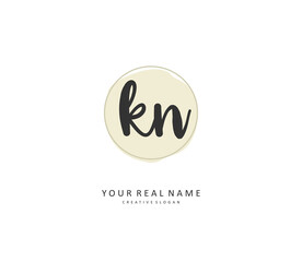 K N KN Initial letter handwriting and signature logo. A concept handwriting initial logo with template element.