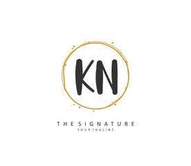 K N KN Initial letter handwriting and signature logo. A concept handwriting initial logo with template element.