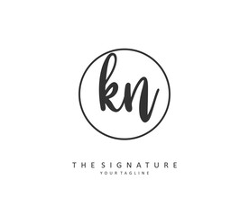 K N KN Initial letter handwriting and signature logo. A concept handwriting initial logo with template element.