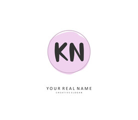 K N KN Initial letter handwriting and signature logo. A concept handwriting initial logo with template element.