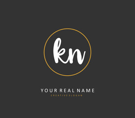 K N KN Initial letter handwriting and signature logo. A concept handwriting initial logo with template element.