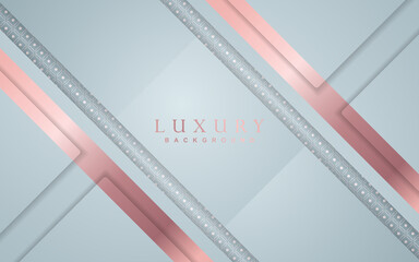 Luxury background design with white and rose golden element decoration. Elegant paper art shape vector layout template for use cover magazine, poster, flyer, invitation, product packaging, web banner