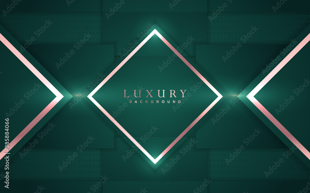 Poster luxury background design green and golden element decoration. elegant paper art shape vector layout 