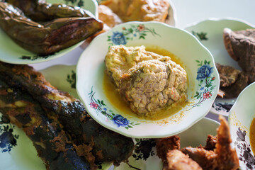 portrait of traditional food on a plate is usually called padang cuisine