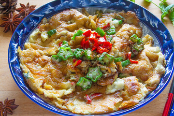 Egg omelet with bitter melon close up