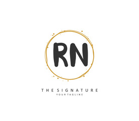 R N RN Initial letter handwriting and signature logo. A concept handwriting initial logo with template element.