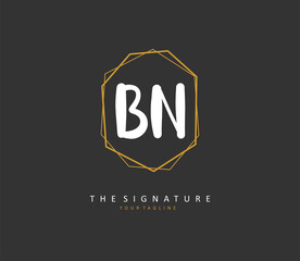 B N BN Initial letter handwriting and signature logo. A concept handwriting initial logo with template element.