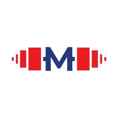 Letter M Barbell Logo Template Vector
