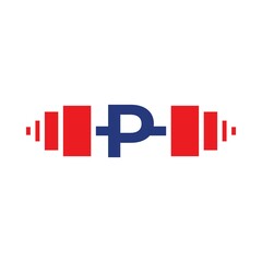 Letter P Barbell Logo Template Vector