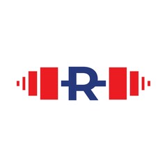 Letter R Barbell Logo Template Vector