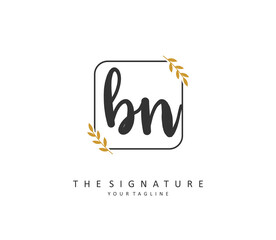 B N BN Initial letter handwriting and signature logo. A concept handwriting initial logo with template element.