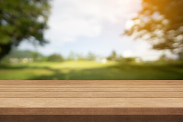 wooden table on the grass