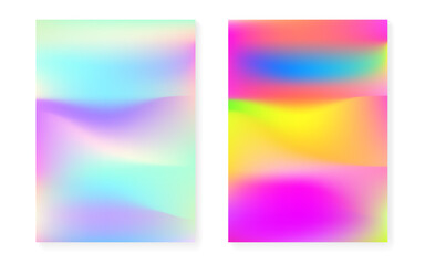 Naklejka premium Holographic cover set with hologram gradient background.