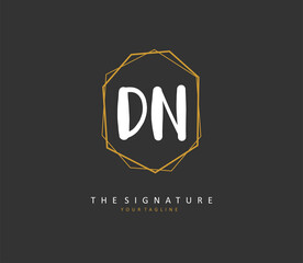 D N DN Initial letter handwriting and signature logo. A concept handwriting initial logo with template element.