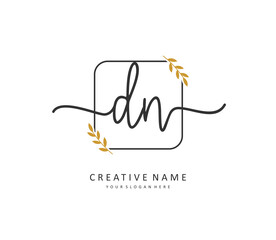 D N DN Initial letter handwriting and signature logo. A concept handwriting initial logo with template element.