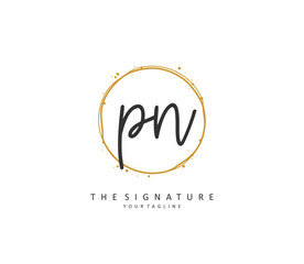P N PN Initial letter handwriting and signature logo. A concept handwriting initial logo with template element.