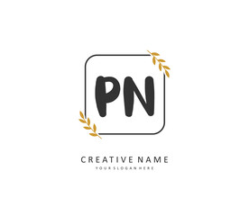 P N PN Initial letter handwriting and signature logo. A concept handwriting initial logo with template element.