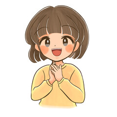 手を合わせて感激・感心する小学生