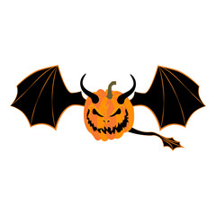 Fototapeta premium Halloween pumpkin monster with wings and horns vector illustration