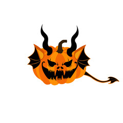 Halloween pumpkin monster with wings and horns vector illustration