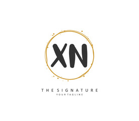 X N XN Initial letter handwriting and signature logo. A concept handwriting initial logo with template element.