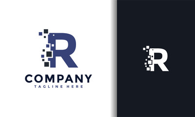 Letter R pixels tech logo