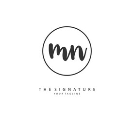 M N MN Initial letter handwriting and signature logo. A concept handwriting initial logo with template element.