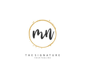 M N MN Initial letter handwriting and signature logo. A concept handwriting initial logo with template element.