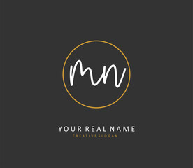 M N MN Initial letter handwriting and signature logo. A concept handwriting initial logo with template element.