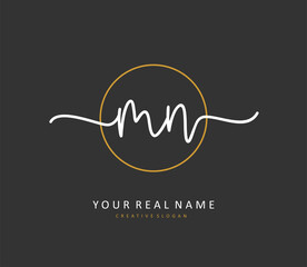 M N MN Initial letter handwriting and signature logo. A concept handwriting initial logo with template element.