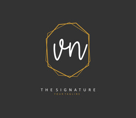 V N VN Initial letter handwriting and signature logo. A concept handwriting initial logo with template element.