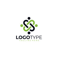 4 people community logo icon vector in black and green color