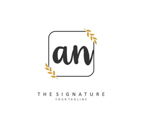 A N AN Initial letter handwriting and signature logo. A concept handwriting initial logo with template element.