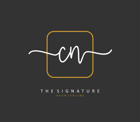 C N CN Initial letter handwriting and signature logo. A concept handwriting initial logo with template element.