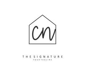 C N CN Initial letter handwriting and signature logo. A concept handwriting initial logo with template element.