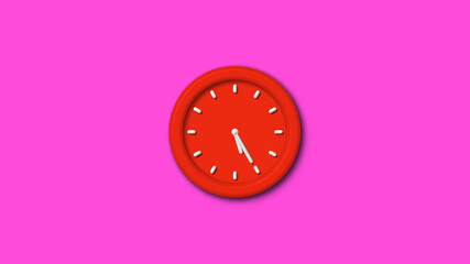 Red color 12 hours 3d wall clock isolated on pink background, 3d wall clock