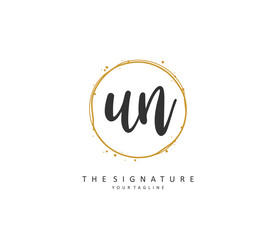 U N UN Initial letter handwriting and signature logo. A concept handwriting initial logo with template element.