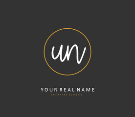 U N UN Initial letter handwriting and signature logo. A concept handwriting initial logo with template element.