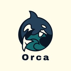 Vector Logo Illustration Killer Whale Simple Mascot Style.