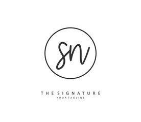 S N SN Initial letter handwriting and signature logo. A concept handwriting initial logo with template element.