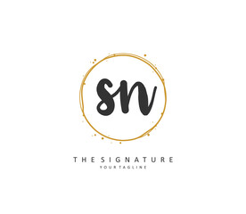 S N SN Initial letter handwriting and signature logo. A concept handwriting initial logo with template element.