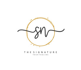 S N SN Initial letter handwriting and signature logo. A concept handwriting initial logo with template element.