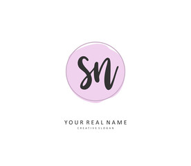S N SN Initial letter handwriting and signature logo. A concept handwriting initial logo with template element.