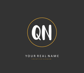 Q N QN Initial letter handwriting and signature logo. A concept handwriting initial logo with template element.